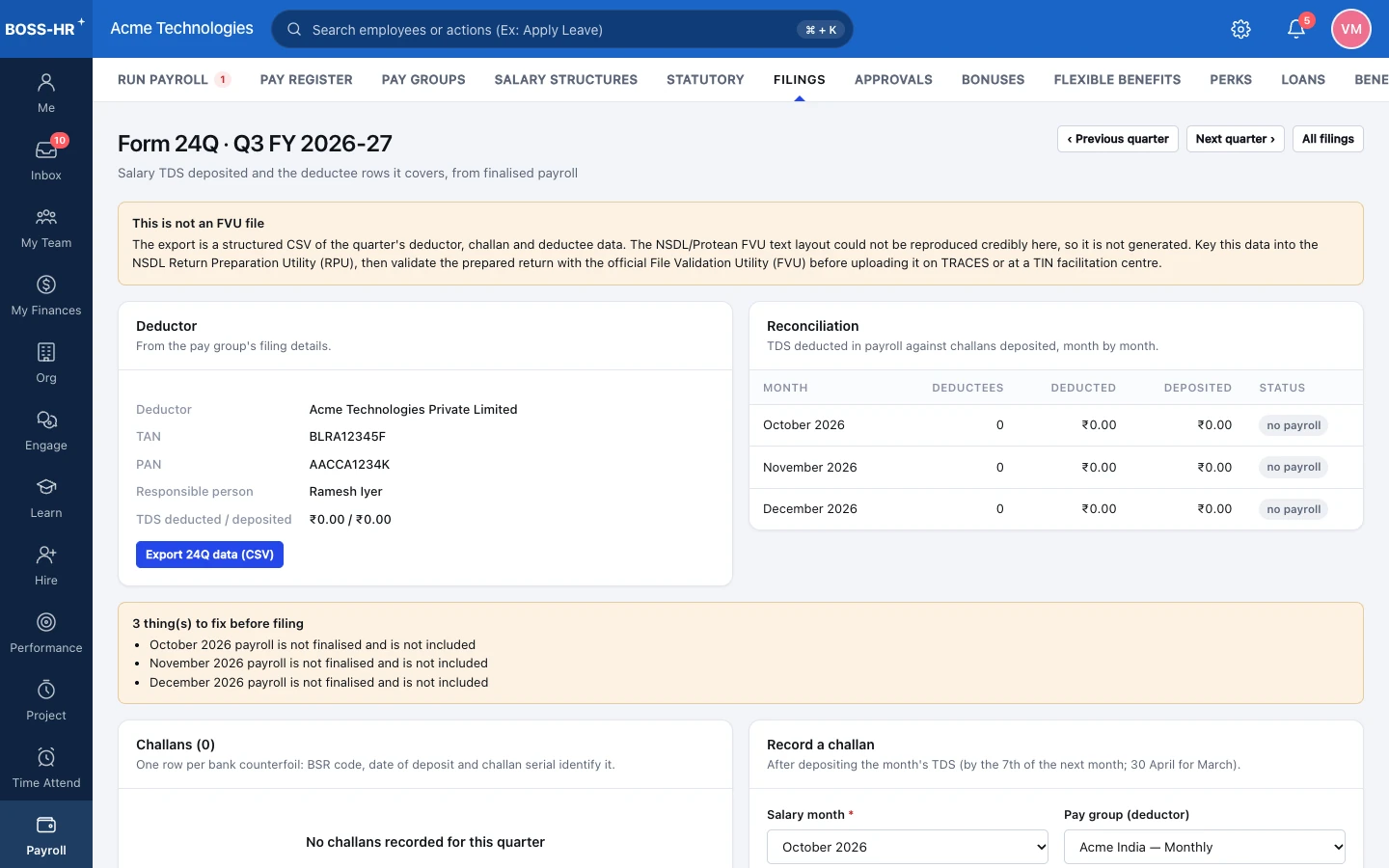 BOSS HRMS Form 24Q screen